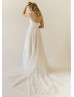 Straight Neck Ivory Sequined Lace Wedding Dress